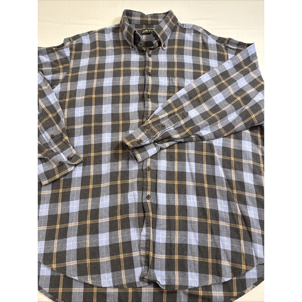 FLANNEL SHIRT MEN XXL ORVIS LIGHT Multicolor Plaid Button Up L/S GRAY/BLUE